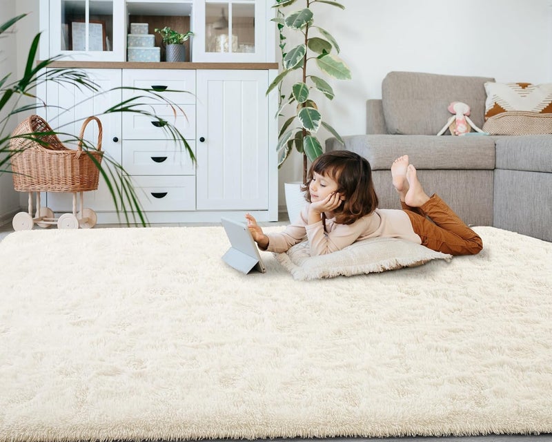 Softlife Area Rug for Bedroom, Fluffy Shag Plush Creamy Rugs for Living Room Girls, Shaggy Throw Soft Fuzzy Small Kids Carpet for Dorm Bedside Ultra Cozy Non-Slip Indoor Decor, 4x5.3 Feet - Image 5